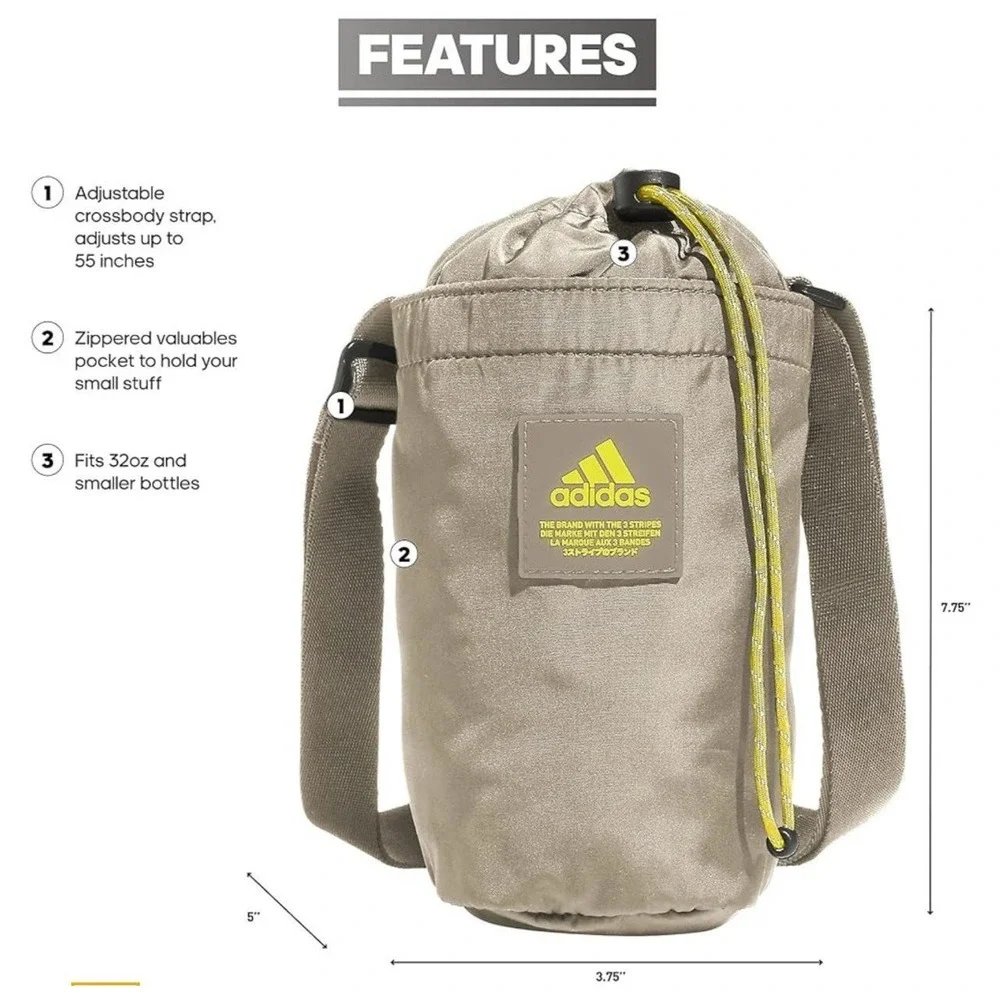 Adidas Crossbody water bottle carrier Khaki Beige 3.75